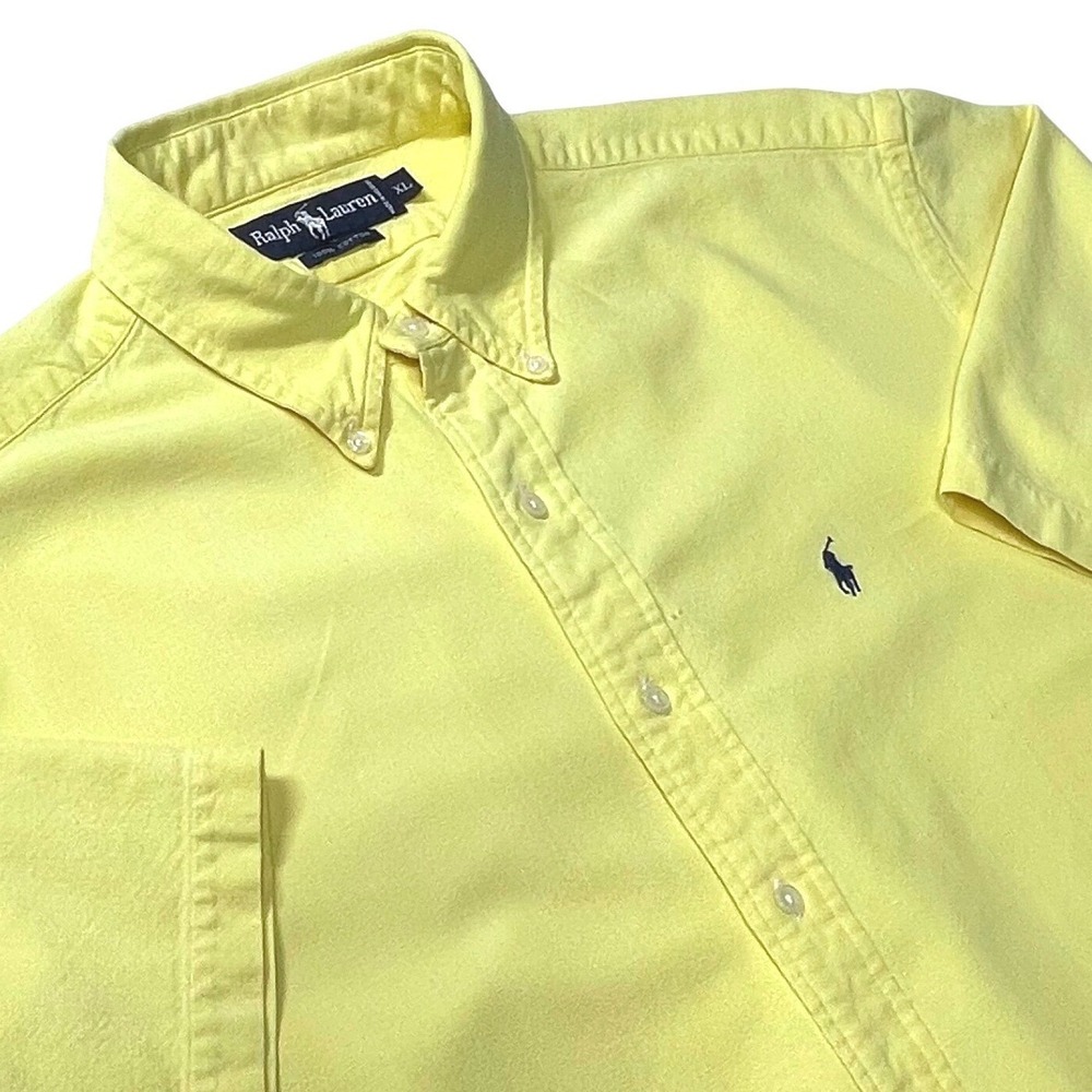 Ralph Lauren Mens XL Yellow Short Sleeve Button Down Cotton Shirt *READ